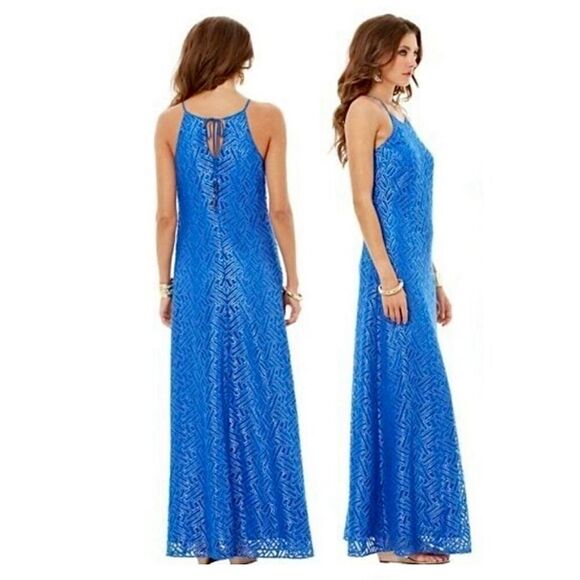 NEW LILLY PULITZER Angel Lace Blue Maxi Dress size S Sleeveless - Picture 2 of 12